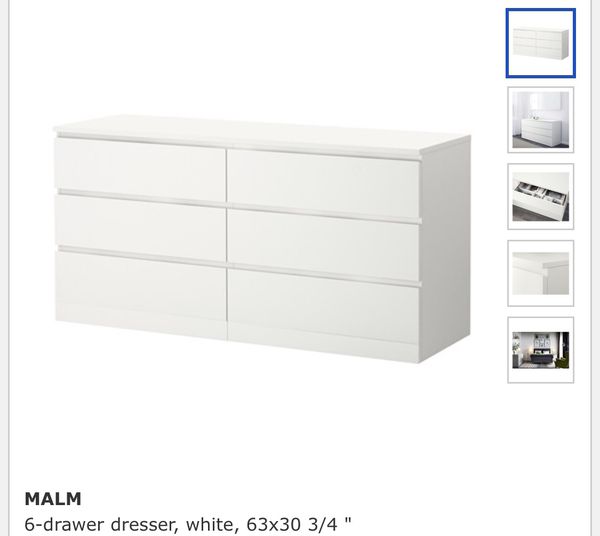 Ikea Malm Series 6 Drawer Dresser White 63 X 30 3 4 For Sale In