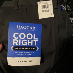 Haggar Men’s Flat Front COOL RIGHT Classic Fit Dk Gray Pants 42W x29L Flex Waist SALE 1/2 PRICE!!!