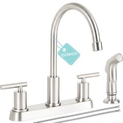 Kitchen Faucets, Kitchen Sink Faucet, Brushed Nickel Kitchen Faucet with Sprayer, 3 or 4 Hole RV Faucet for Kitchen Sink, Stainless Steel Touch Kitche