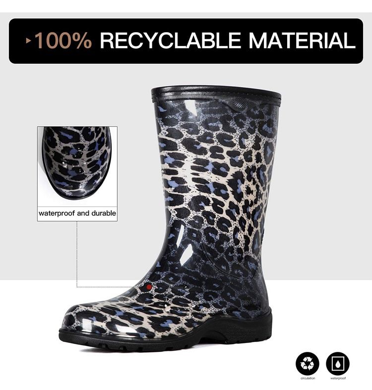Women's Waterproof Rain Boots - Colorful Printed Mid-Calf Garden Shoes with Comfort Insole Ladies Short Rain Boots