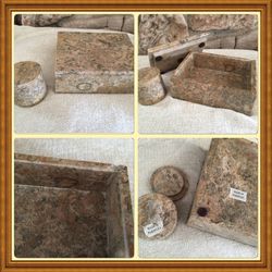 Set of (3) Soapstone Polished, Rectangular,  and Round Trinket Boxes with Lids