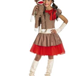 Sock Monkey Girl Child Costume Size 7/8 Halloween Dress Up Festival Party Retro