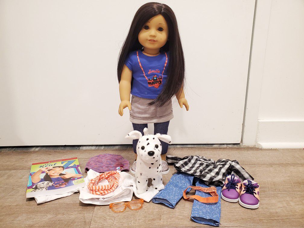 American Girl Z Yang asian lot,doll outfits, dog