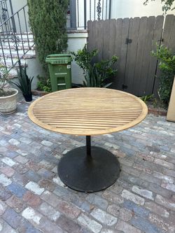 Rogers Industrial Loft Natural Teak Wood Aluminum Outdoor Bistro Dining Table - 42"W