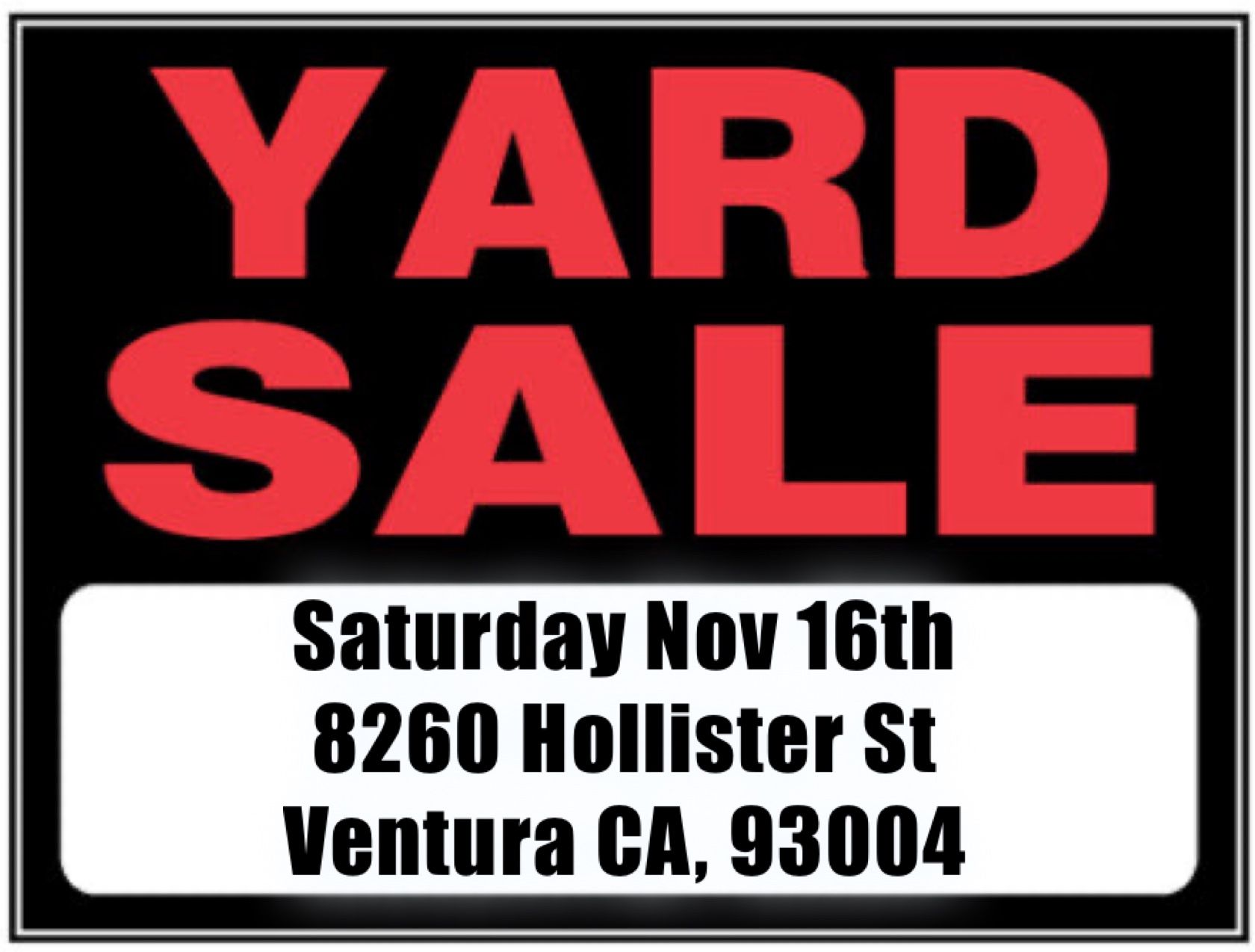 Yard sale! November 16th Saturday