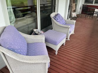 3 Piece Wicker Set, 2 Chairs (1 Chair is a rocker) and Ottoman