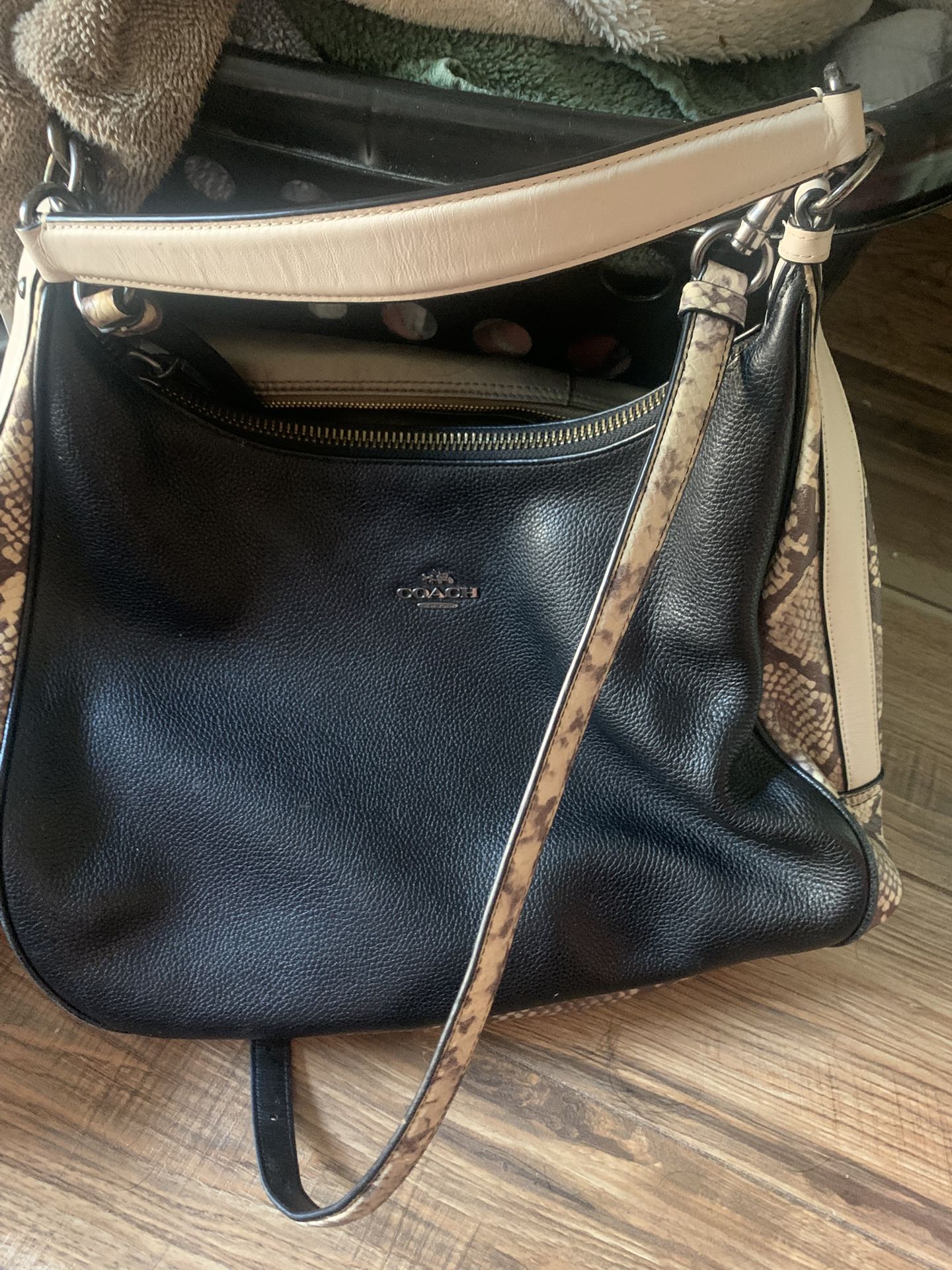 Coach Leather Harley Snake Embossed Hobo Shoulder Bag