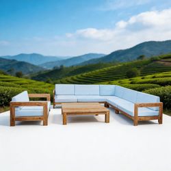 New Solid Teak Outdoor Deep Seated L Shape Sectionals With SUNBRELLA  Outdoor Cushions 
