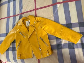 Zara Girls Faux Yellow Leather Jacket Size 6