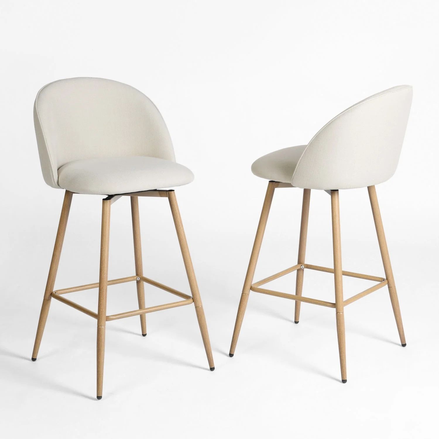 Homy Casa Haseeb 26” Cream Beige Swivel Counter Height Bar Stools Set of 2 Kitchen Dining Island Seating for Apartment Home