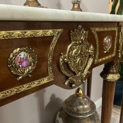 Antique Marble Entry Table With Matching Mirror