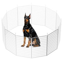 Dog Playpen with Wider Door, 50 inch 4 Panels Non Slip Play Dog Pen for Free and Safe, Heavy Duty Anti-Rust Pet Pen for Indoor, Courtyard, R