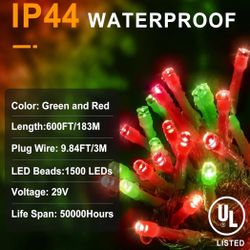 600ft 1500 LED String Lights Outdoor Christmas Lights 8 Modes & Timer Fairy Light Plug in Waterproof