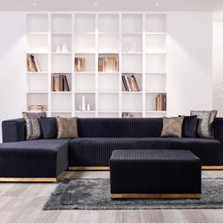 Black Velvet 4-Piece 140" Sectional 