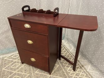 Vintage Mahogany Finish Telephone Organizer Table with Removable Tray and Fold Out Leat Extention