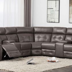 Grey Leather Reclining Sectional