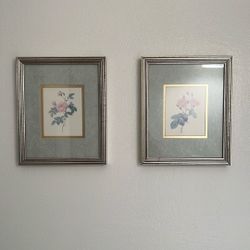 Pair Of Vintage Framed Rose Art