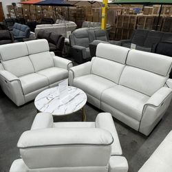 White Leather Power Recliner Living Room 3Pcs Sofa Set (3.24) Juego de sofás reclinable eléctrico de cuero blanco para sala de estar de 3 piezas (3,24