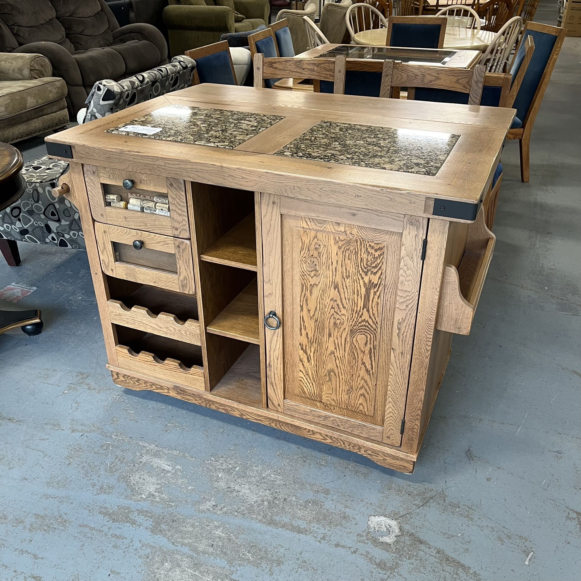 Marble Top Real Wood Kitchen Island (in store)