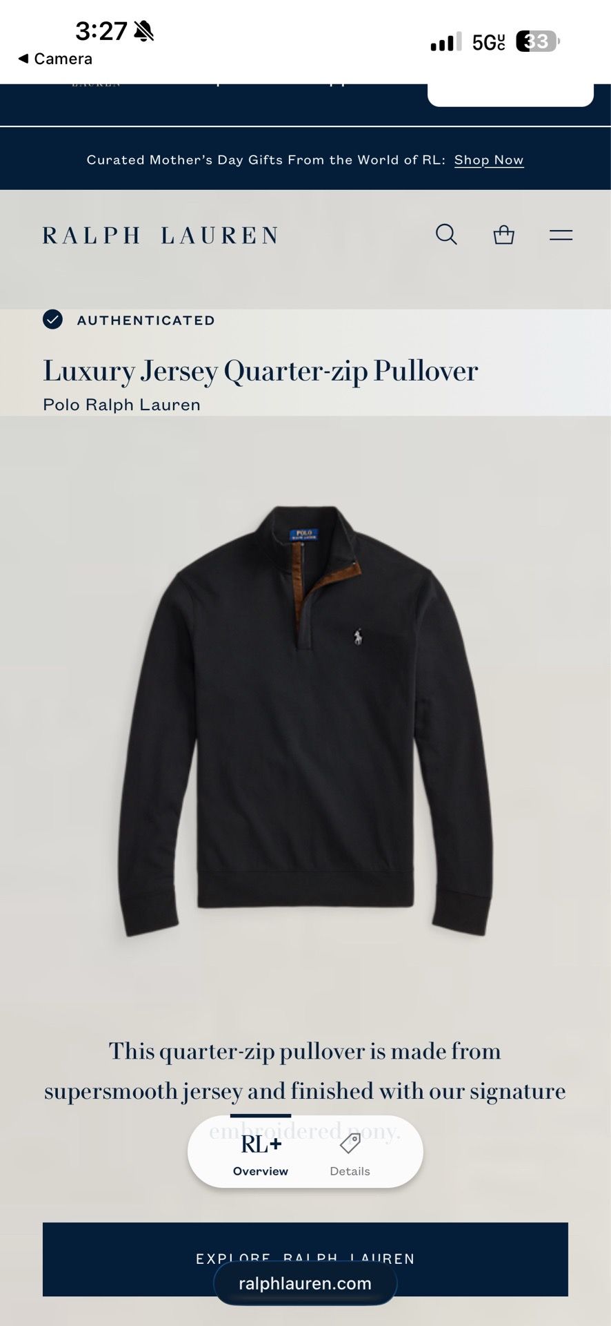 Ralph Lauren polo quarter zip black jersey size xs