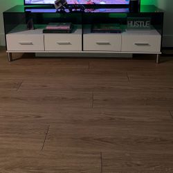 White & Glass TV Stand with 4 Drawers 