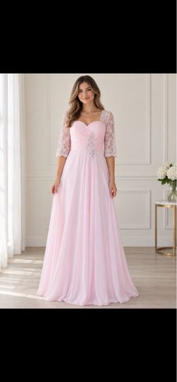 Pink Chiffon Formal Gown with Lace Sleeves