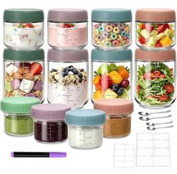 🆕 in 📦 12Pack Multi-size Overnight Oats Containers with Lids,16oz/10oz/4oz Glass Jars,Wide Mouth Mason Jars,Reusable Food Storage Containers for Chi