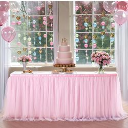  Pink Tulle Table Skirt Baby Shower Tablecloth for Rectangle Tables or Round Tables Pink Ruffle Tutu Table Skirts Desk Skirt for Princess Girls Birthd