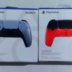 Techno Red/ Sterling Silver PS5 Dual Sense Wireless Controller Bundle 