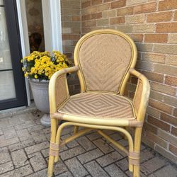 Vintage Rattan Bamboo Armchair – Woven Cane Back & Seat