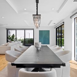 Crate & Barrel Extension Dining Table — Dark Wood Trestle Base