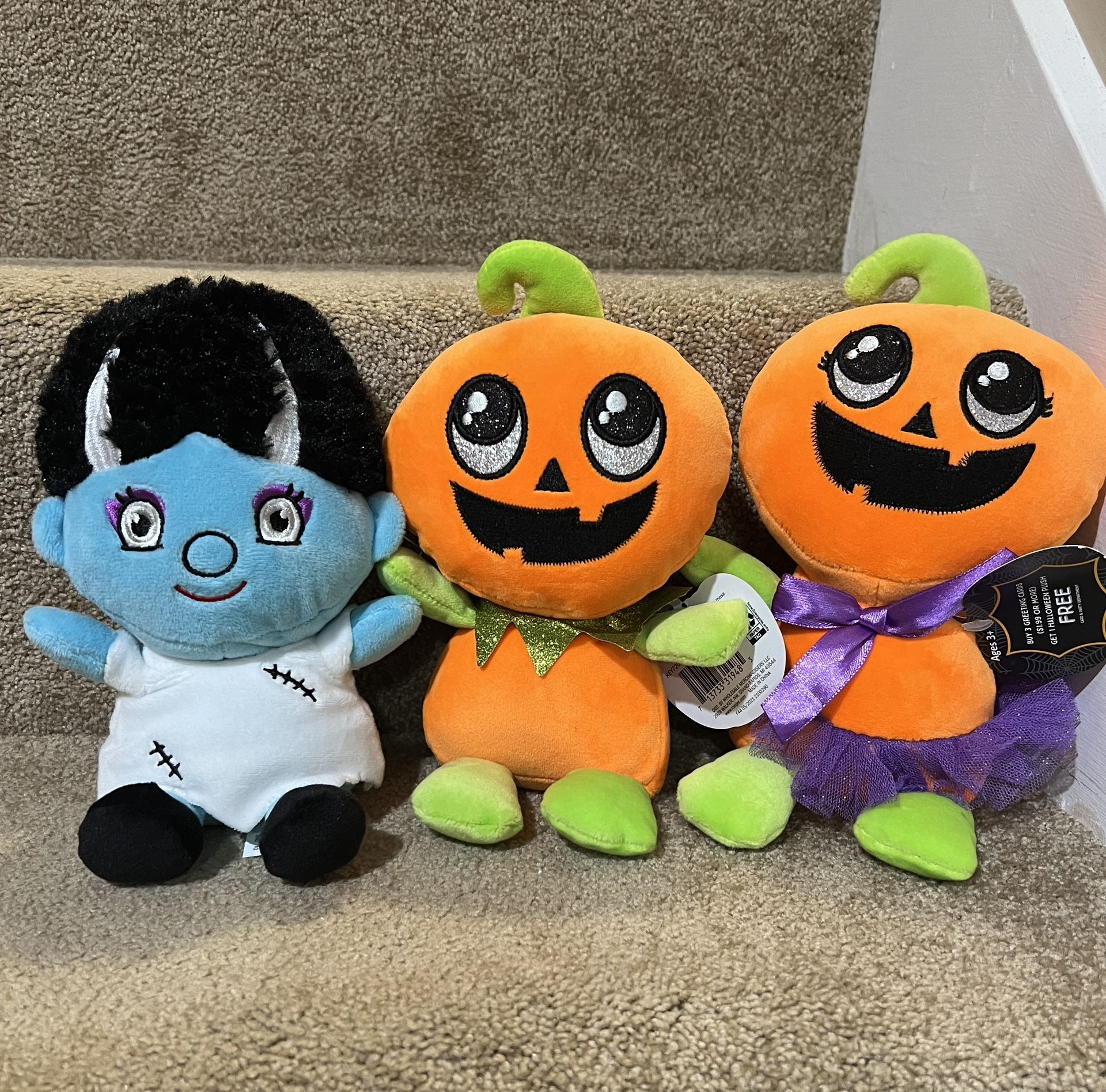 Halloween Plush Stuffed Pumpkin boy & girl Bride of Frankenstein lot