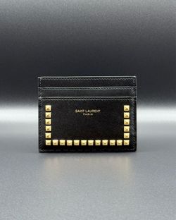 Saint Laurent Studded Card Holder Full Grain Leather