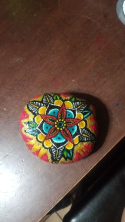 American Traditional flower rock painting 5" x 5" $10