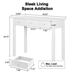 small writing desk with drawers, study table, vanity makeup desk 