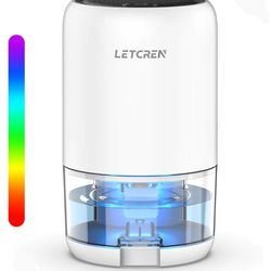 New Dehumidifier for Bedroom, LETCREN 35OZ Small Dehumidifiers for Home Up to 400 sq.ft with Auto-Off, Sleep Mode, 7 Colors LED Light, Portable Quiet 
