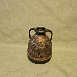 Vintage Hand-Hammered Brass Decorative Vase Egyptian Pharaoh Middle Eastern Art