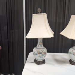 Chinoiserie Porcelain Floral Table Lamp with Ornate Finial