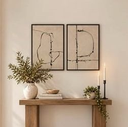 Set of Two 24" x 36" (each) Abstract Wall Art Prints on Canvas in Black Faux Wood Floating Frames