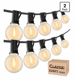 Outdoor String Lights 200 FT, Waterproof Outside Patio Light LED Commercial Grade G40 Hanging Lights, Dimmable Shatterproof 74 Bulbs for Backyard, Caf