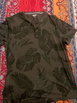 Men's Dark Green Tropical Leaf Henley Shirt