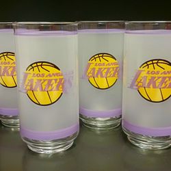 Vintage Vntg 1980s Los Angeles LA Lakers NBA Basketball Drinking Glasses Cups