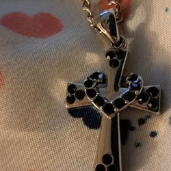 Silver Cross Pendant And Colored Stones 