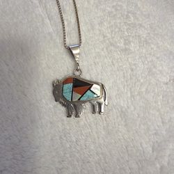 Sterling Silver Inlay Buffalo From Begay 20 In Necklace