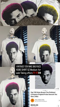 Shirts VINTAGE Y2K NIKE BIG FACE KOBE SHIRT SZ medium WHT