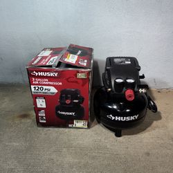 Husky 3 Gal. 120 PSI Portable Electric Oil-Free Light Duty Pancake Air Compressor with Fold Down Handle and 1-Quick Coupler