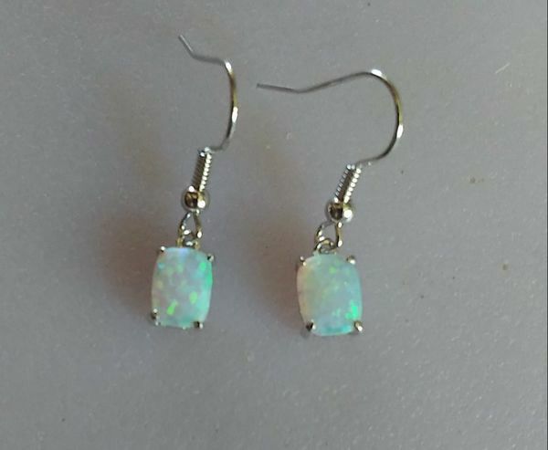 NEW 4-CTW White Fire Opal & 925-SS Dangle Earrings