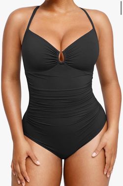 Shapellx Black One-Piece Swimsuit with Ruching