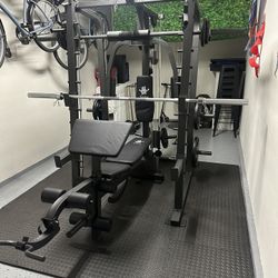 Vesta Fitness Smith Machine 2001 w/Bench Attachment | 230lb Bumpers Weights | 7ft Olympic Bar | Fitness | Gym Equipment | FREE DELIVERY 🚚 