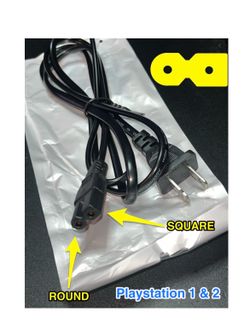 5FT PS1 PS2 Power Cord AC Cable 2-Prong Figure 8 for Sony PlayStation 1 2 Polarized C7 2 slot PS2 console FAT PS1 console